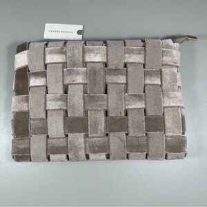 Anthropologie Cream Tan Woven Velvet Lindy Clutch